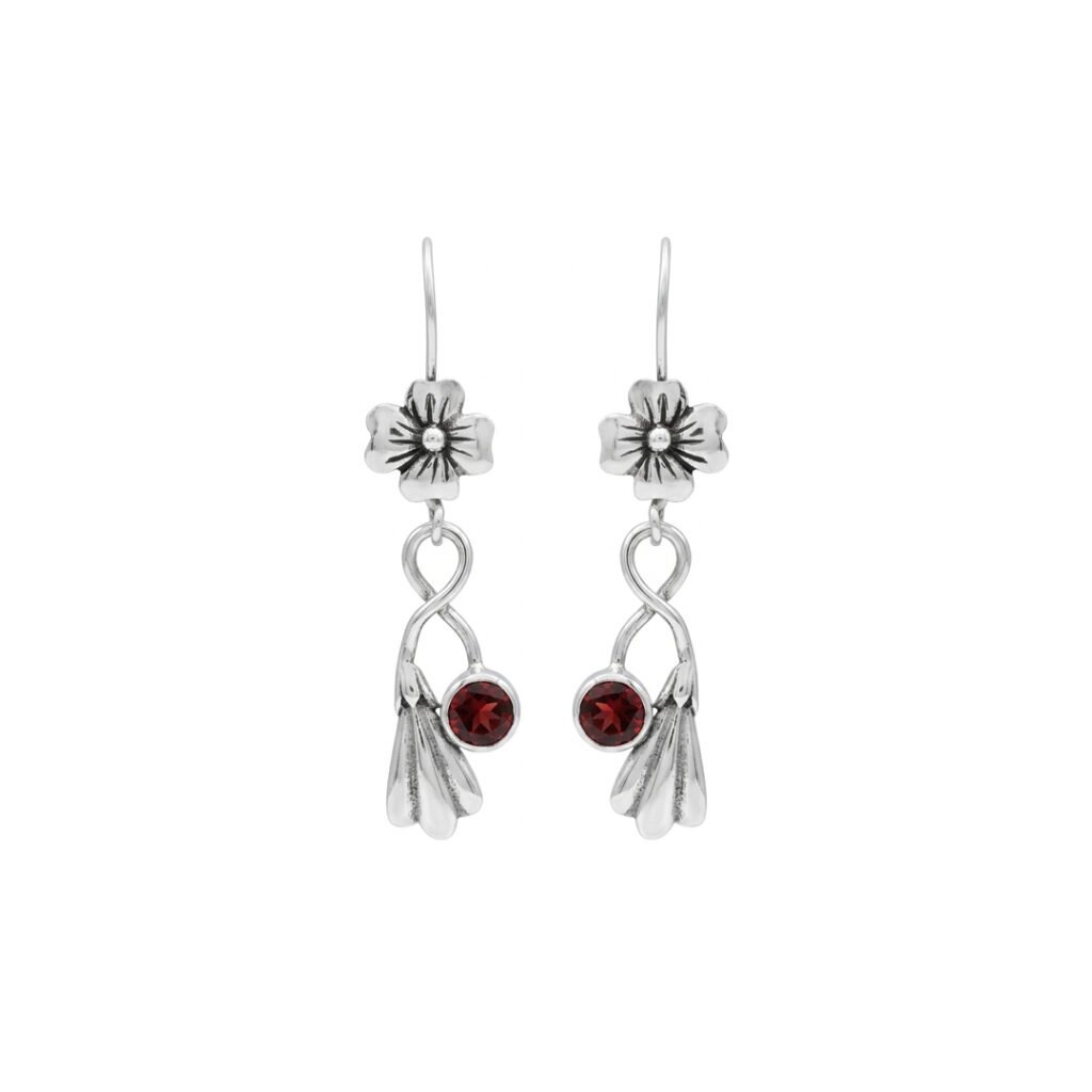 Flower & Infinity Swirl Earrings with Round Gemstones