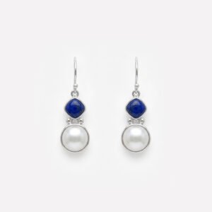Elegant Silver Dangle Earrings with Pearl and Lapis