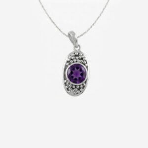 Sterling Silver Oval Amethyst Dotted Pendant Necklace