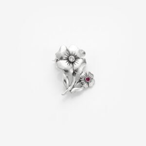 Handcrafted Silver Flower Brooch with Semi-Precious Stone