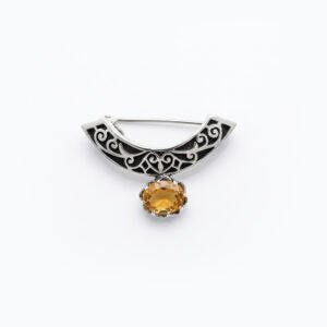 Sterling Silver Crescent Brooch with Citrine Stone
