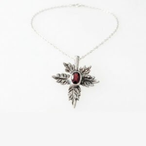 Sterling Silver Garnet Leaf Pendant Necklace