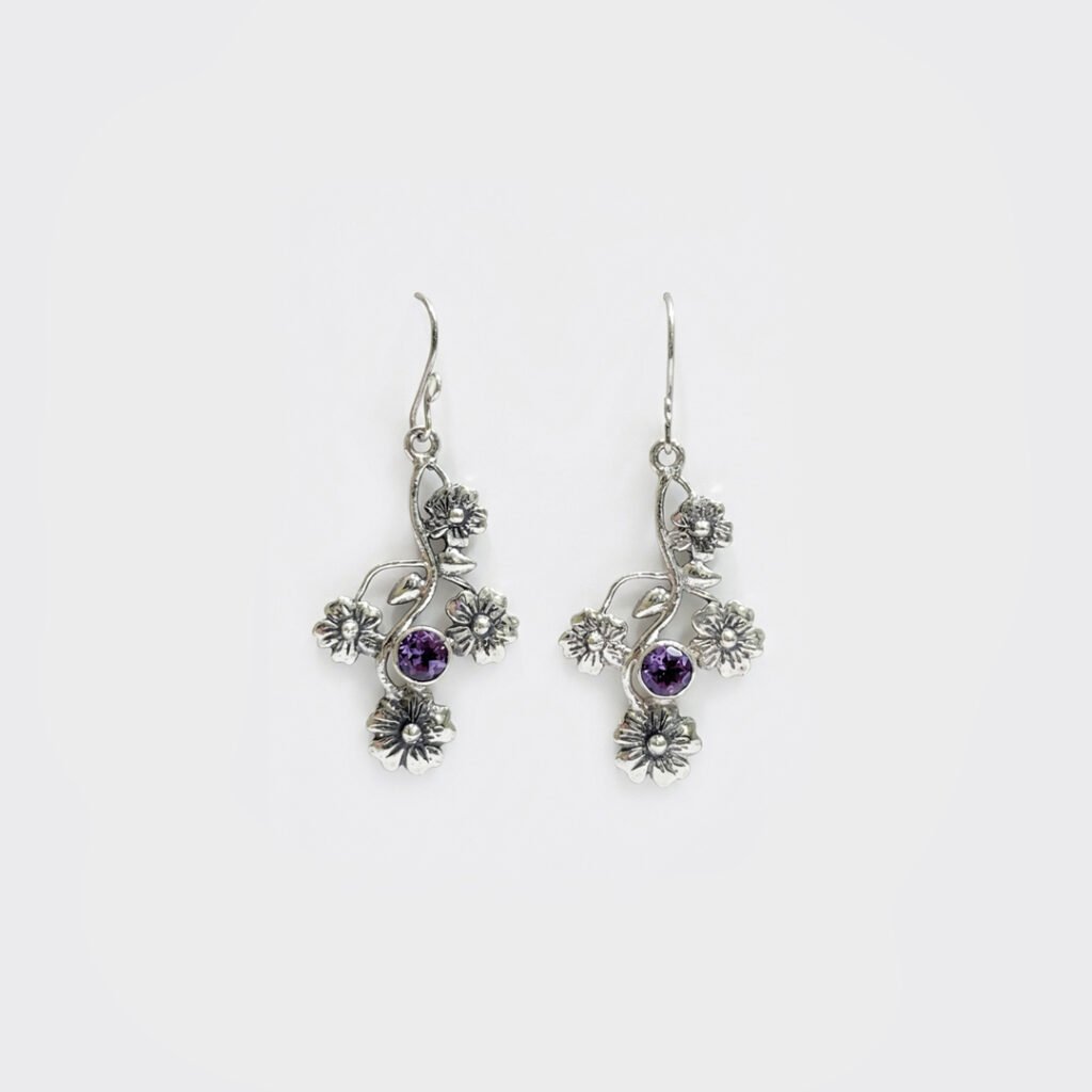 Vintage Style Silver Floral Drops with Amethyst