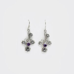 Vintage Style Silver Floral Drops with Amethyst
