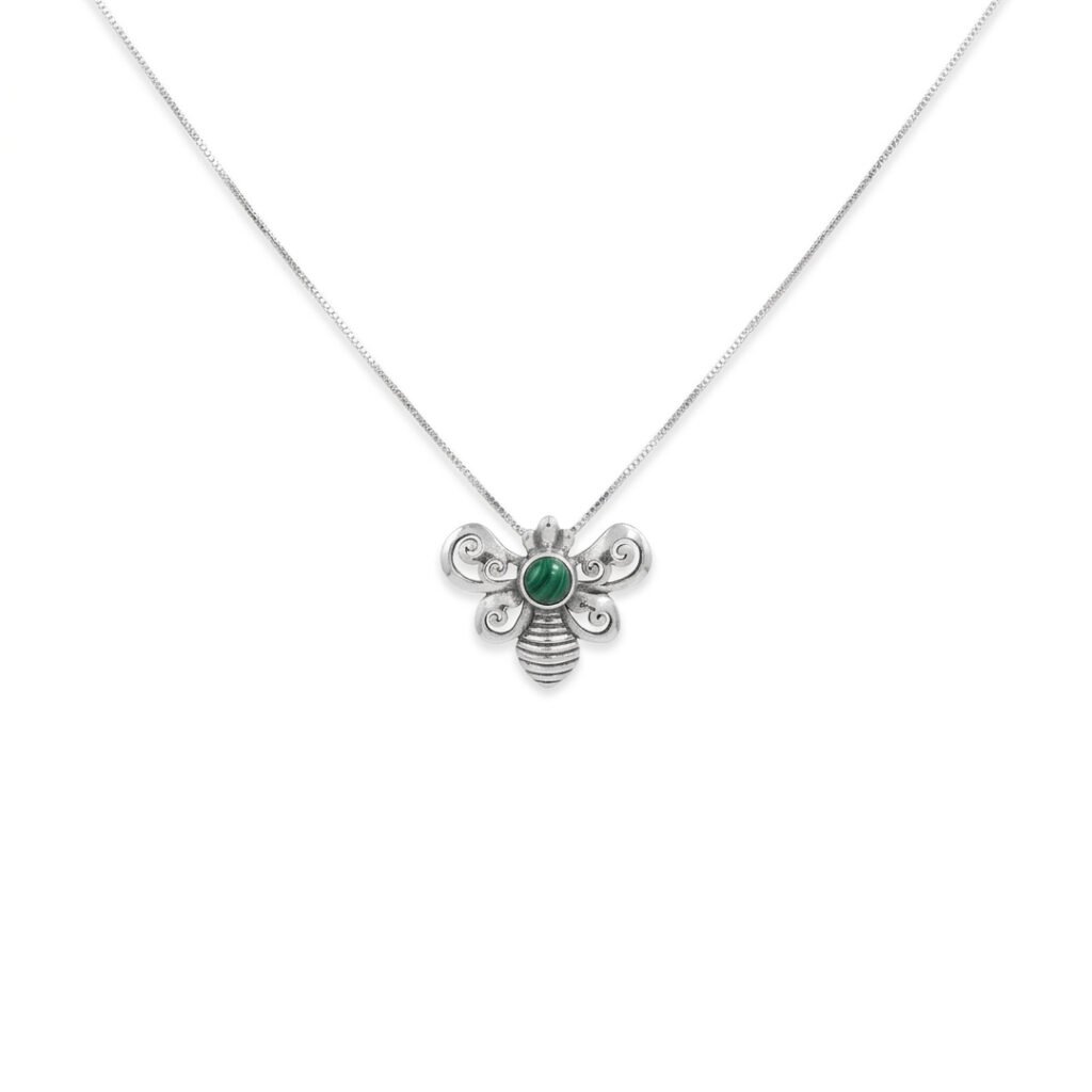 Bumblebee Necklace with Green Malachite – Artisan Nature Jewelry