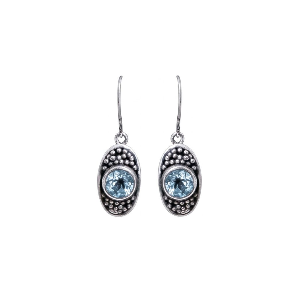 Moon Stone & Oxidized Silver Drop Earrings