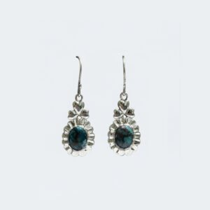 Sterling Silver Heart and Scalloped Edge Turquoise Drop Earrings