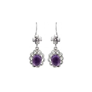 Sterling Silver Floral Amethyst Drop Earrings