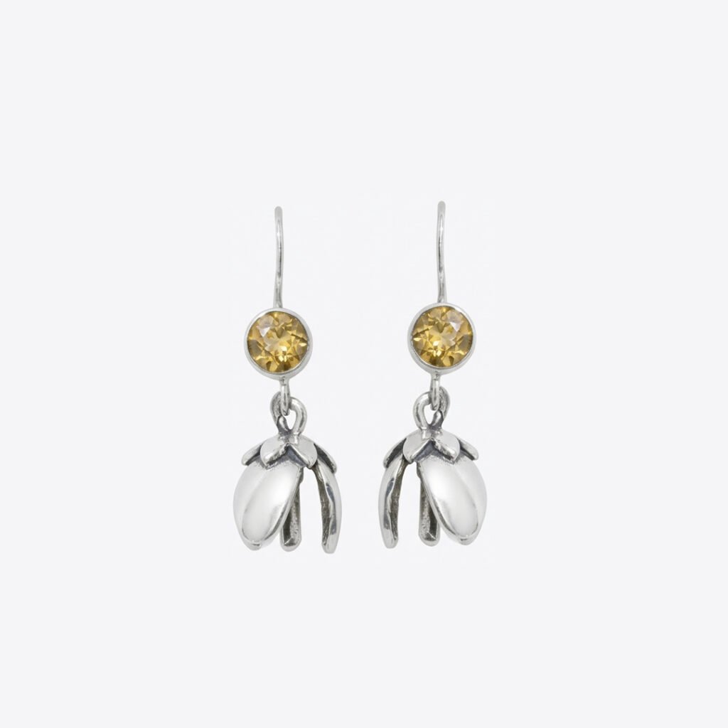 Sterling Silver Citrine Snowdrop Flower Drop Earrings