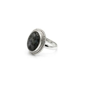 Vintage Inspired Sterling Silver Rope Edge Ring With Natural Gemstone