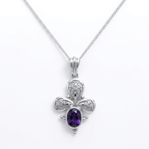 Ornate 925 Silver Amethyst Necklace – Victorian-Inspired Scrollwork Jewelry