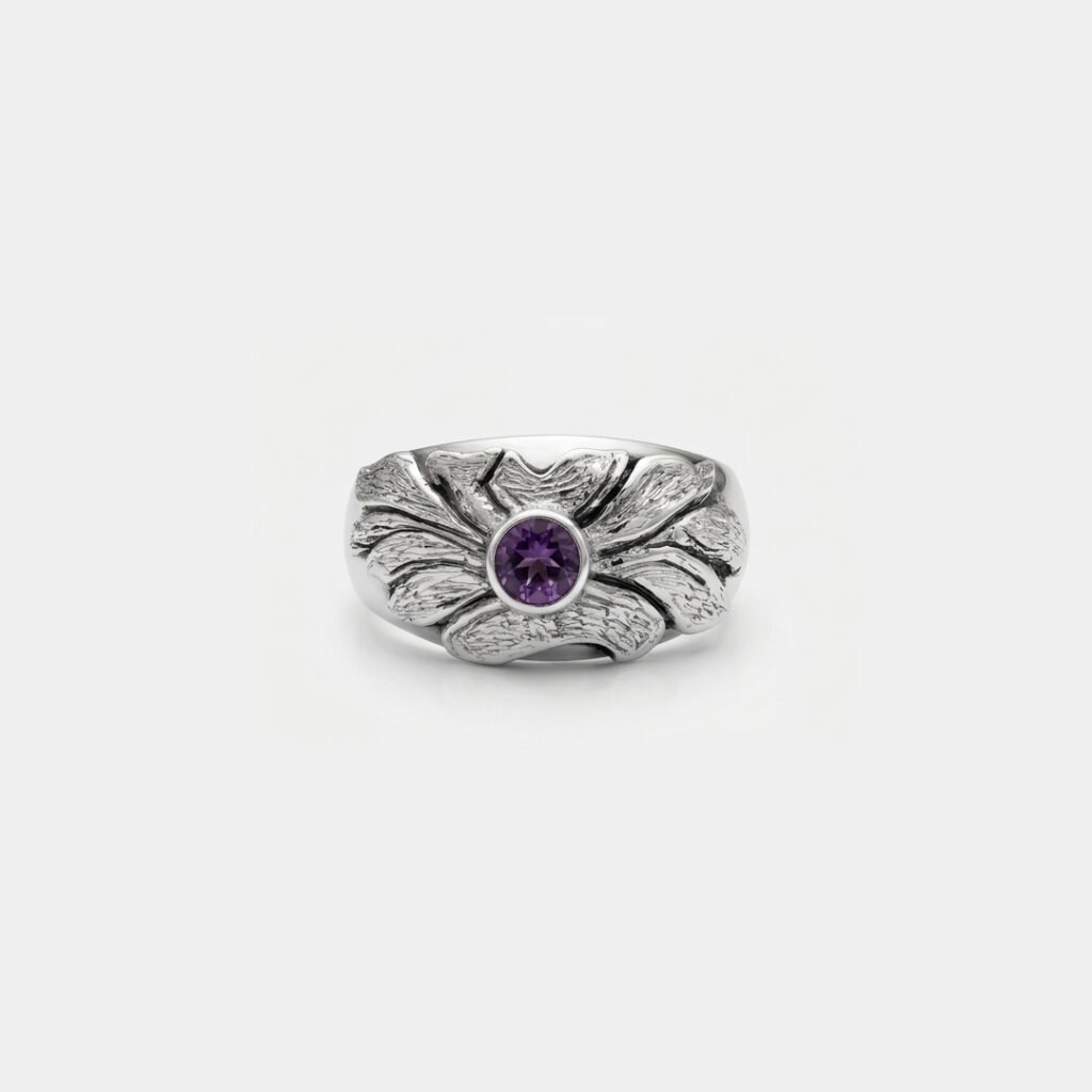 Sterling Silver Amethyst Floral Statement Ring