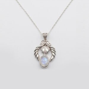 Sterling Silver Floral Moonstone Pendant Necklace