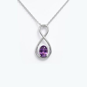 Sterling Silver Infinity Loop Pendant with Oval Amethyst