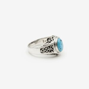 Sterling Silver Filigree Band Featuring Oval Blue Turquoise Gemstone