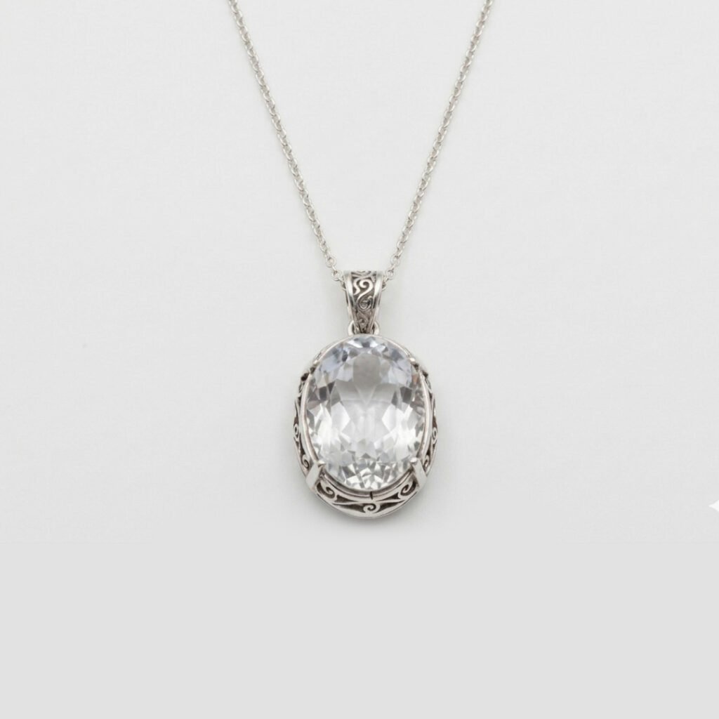 Handcrafted Silver Filigree Necklace with White Topaz Gemstone