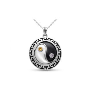 Ying Yang inspired design Silver Pendent with Citrine & Amethyst