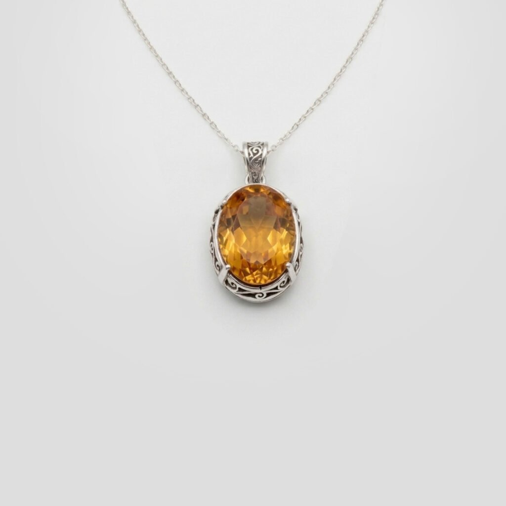 Handcrafted Silver Filigree Necklace with Citrine Gemstone