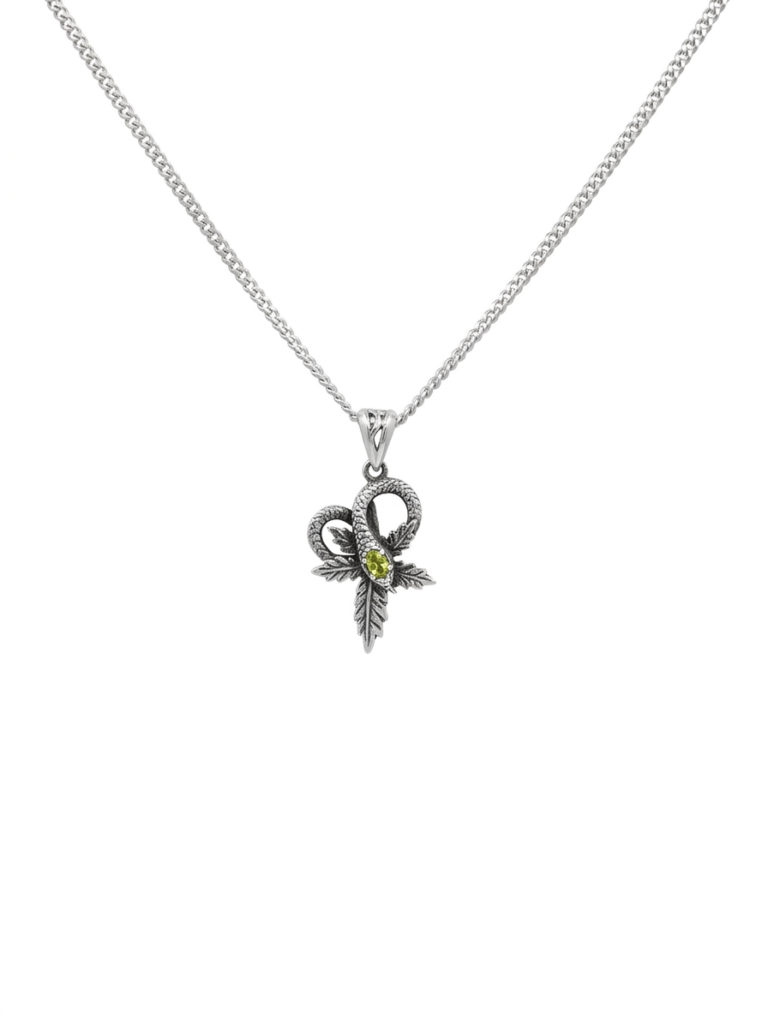 Mystical Sterling Silver Snake Necklace – Handcrafted Serpent & Leaf Motif