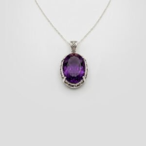 Handcrafted Silver Filigree Necklace with Amethyst Gemstone