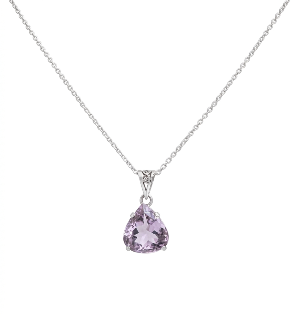 Swiss Blue Topaz Teardrop Necklace in 925 Silver – Artisan Scrollwork Design