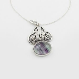 Handcrafted Silver Floral Charm with Oval Fluorite