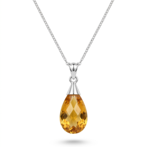 Sterling Silver Pear-Cut Citrine Pendant – Vibrant Yellow Citrine Necklace