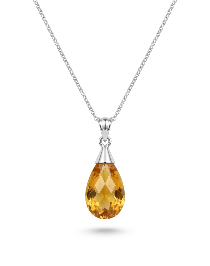 Sterling Silver Pear-Cut Citrine Pendant – Vibrant Yellow Citrine Necklace