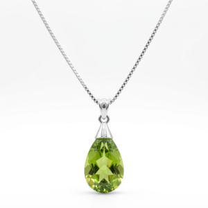 Sterling Silver Pear-Cut Peridot Pendant – Vibrant Green Gemstone Necklace