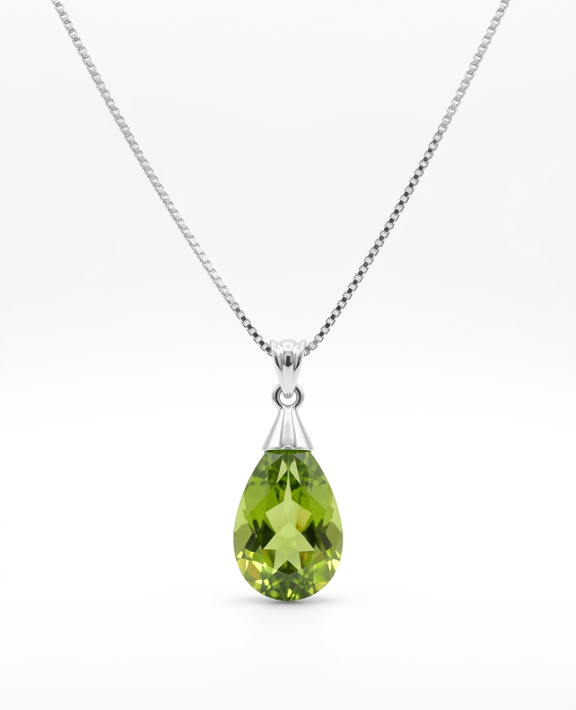 Sterling Silver Pear-Cut Peridot Pendant – Vibrant Green Gemstone Necklace