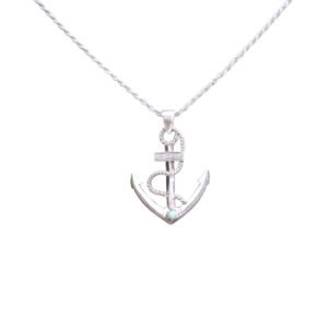 Sterling Silver Anchor Pendant with Rope Detail – Nautical Statement Necklace
