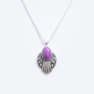 Sterling Silver Ornate Fan Pendant with Purple Turquoise – Tribal Statement Necklace