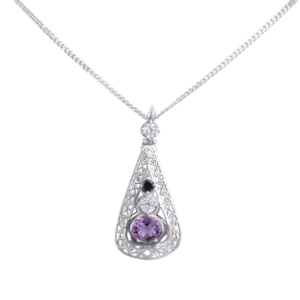 Purple Amethyst and Multi-Gemstone Filigree Necklace in Sterling Silver