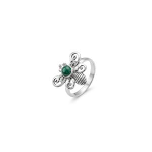 Nature Inspired Sterling Silver Bee Ring With Genuine Malachite Inlay