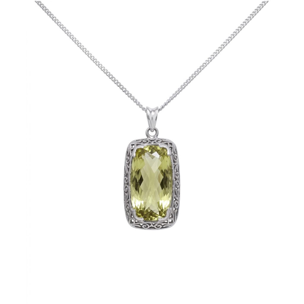 Handcrafted Silver Pendent with Fine cut Lemon Quartz Stone