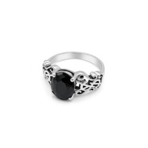Sterling Silver Filigree Ring with Oval Black Onyx Gemstone