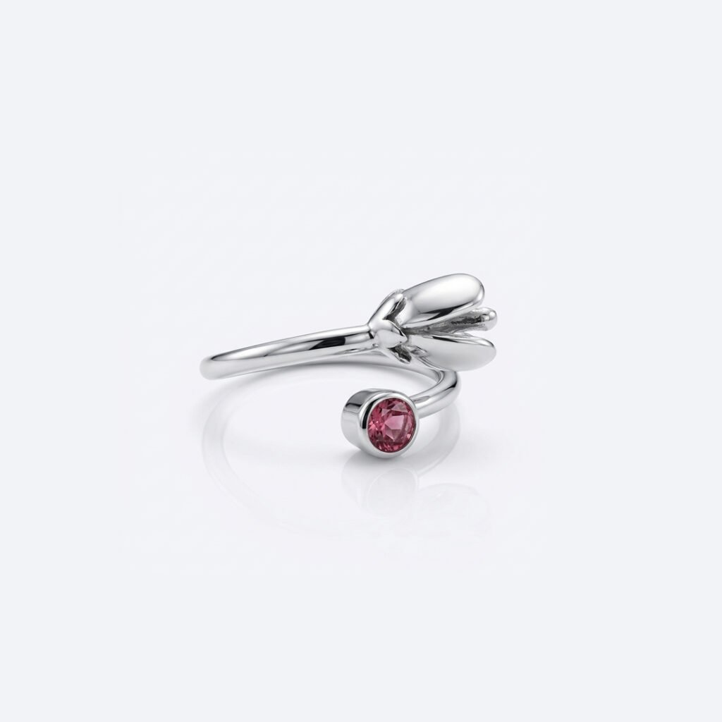 Sterling Silver Floral Bypass Ring with Amethyst
