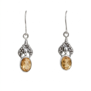 Sterling Silver Oval Citrine Dangle Earrings