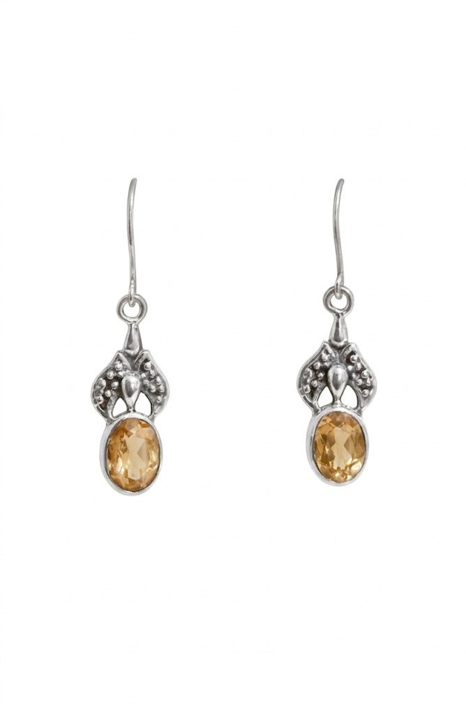 Sterling Silver Oval Citrine Dangle Earrings