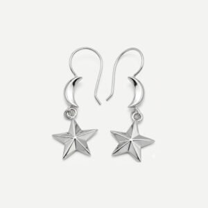 Minimalist Silver Star and Moon Dangle Earrings