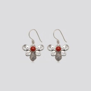 Artisan Silver Filigree Bumblebee Coral Drop Earrings