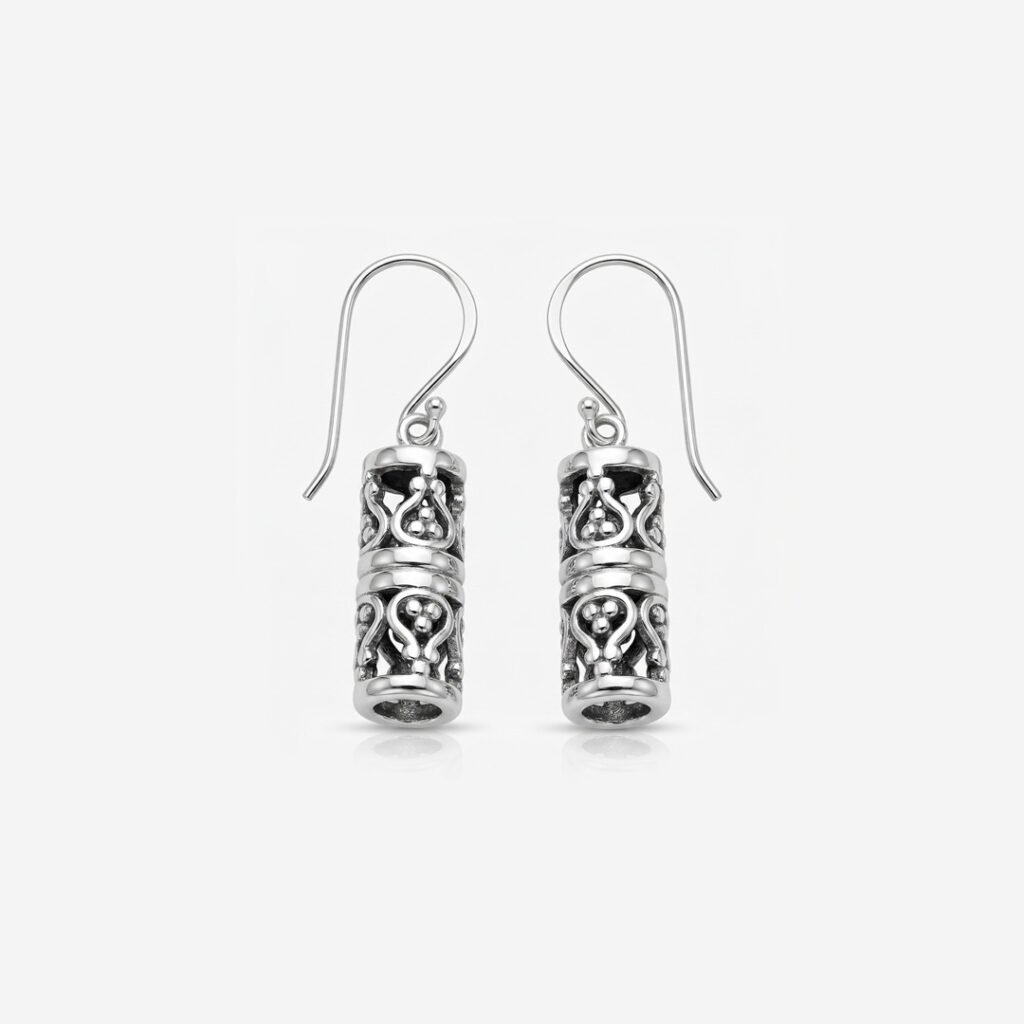 Handcrafted Silver Scrollwork Cylinder Drop Dangles