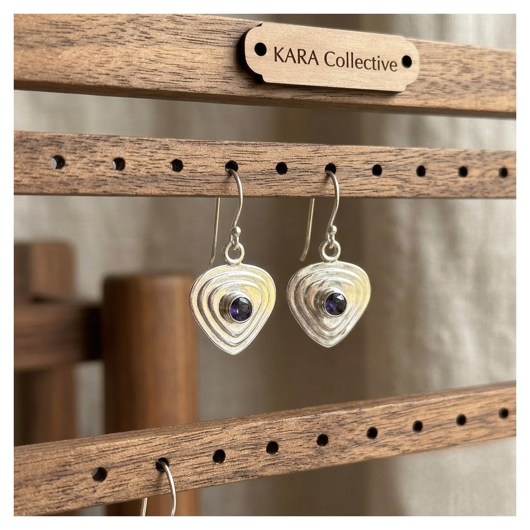 Heart shaped silver earrings with multiple stone options - Image 3