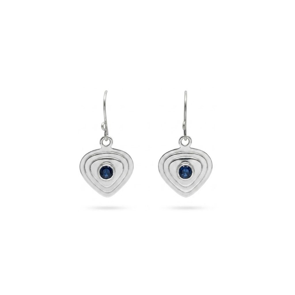 Heart shaped silver earrings with multiple stone options