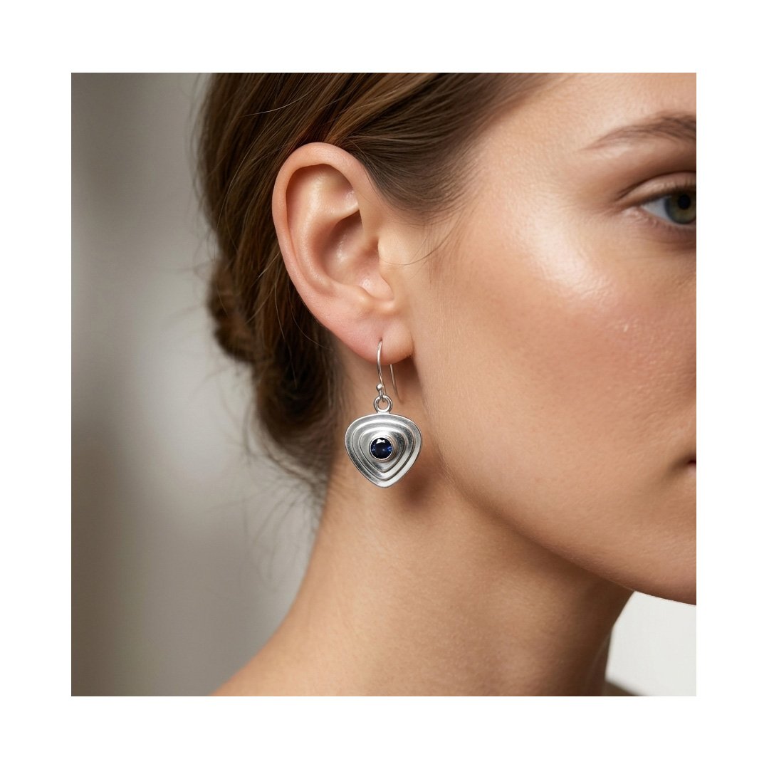 Heart shaped silver earrings with multiple stone options - Image 2