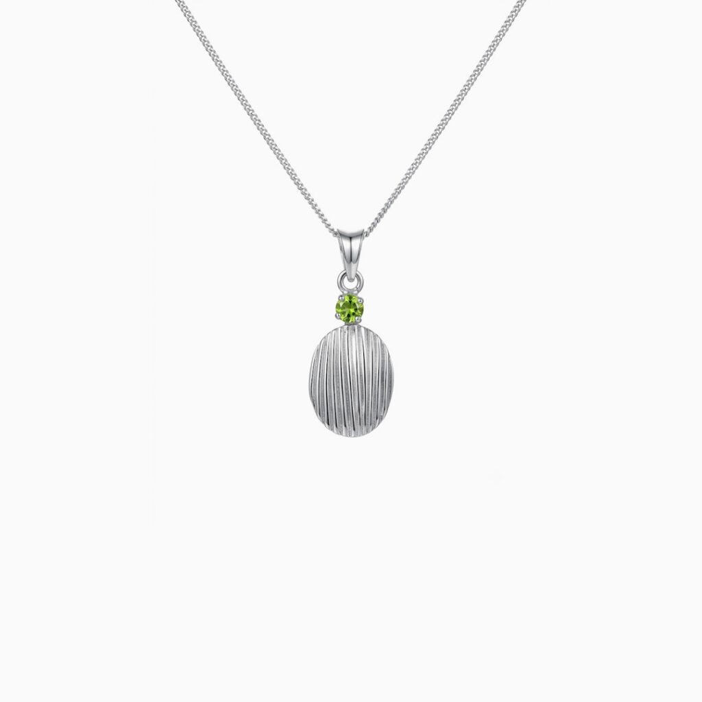 Verdant Ribbed Oval Pendant Necklace