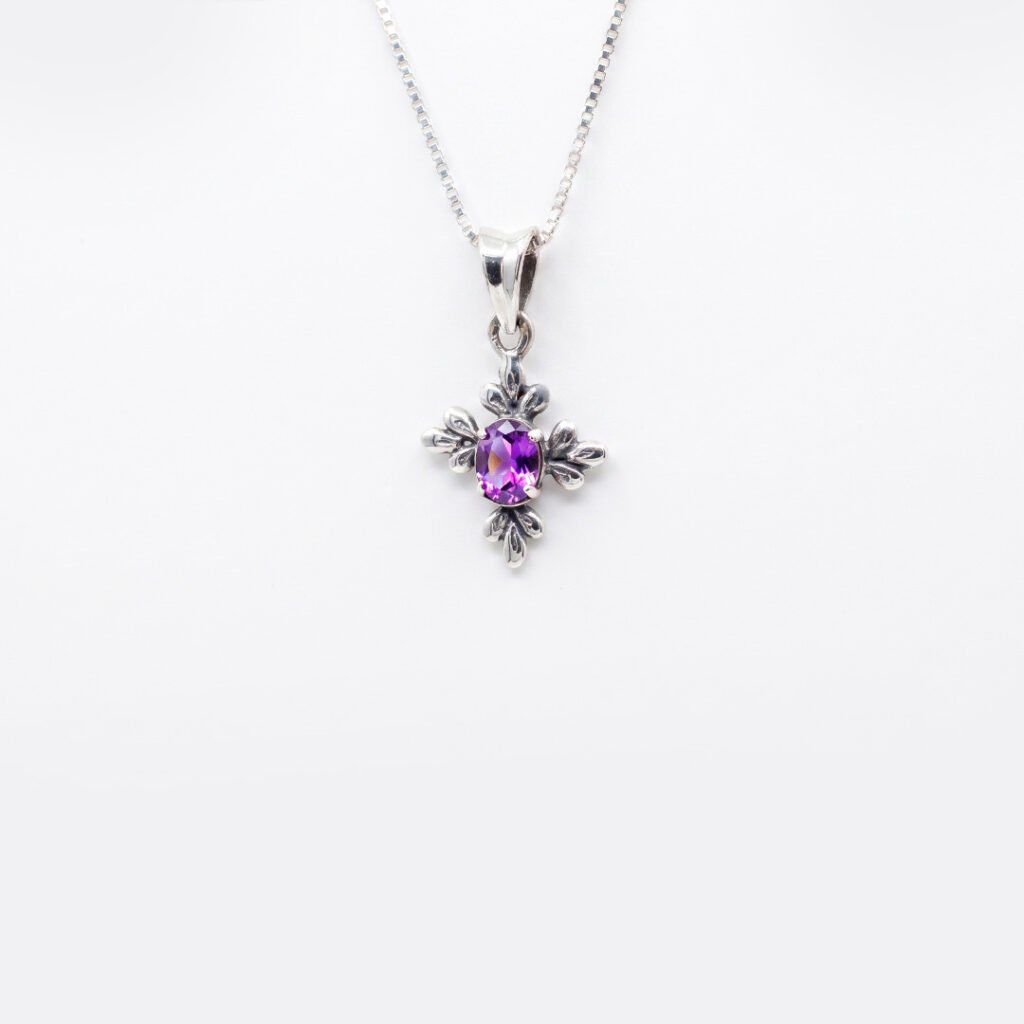 Heritage Cross Peridot Pendant Necklace | Amethyst