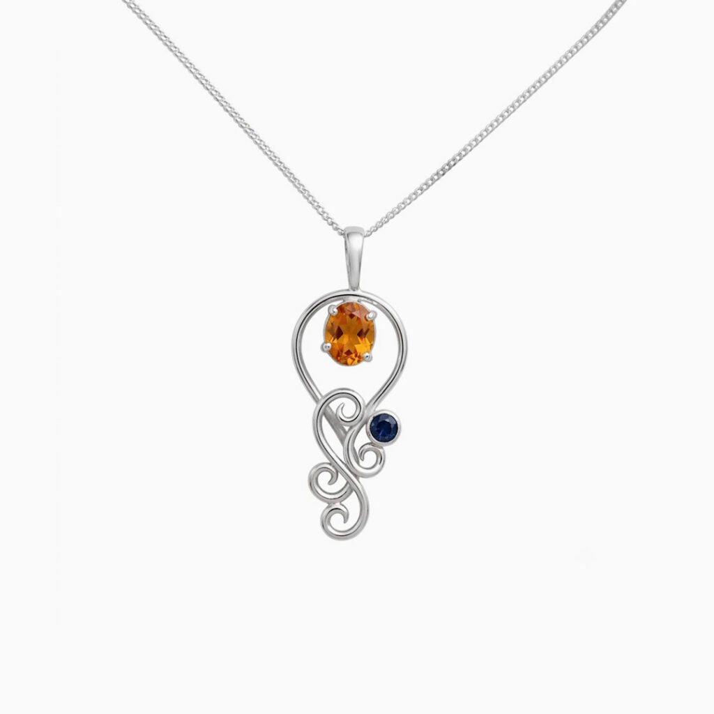 Solstice Swirl Pendant Necklace with precious Gemstone