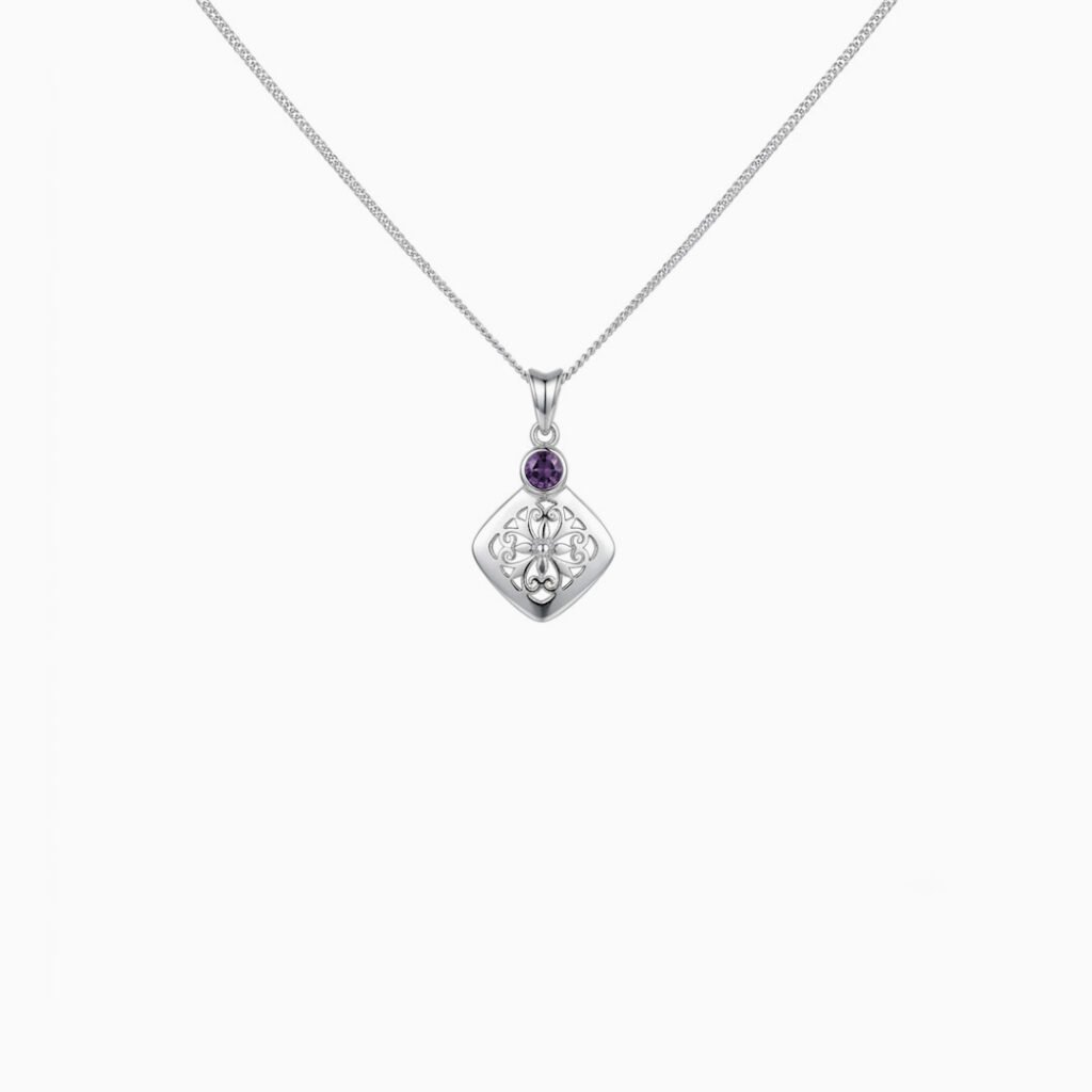 Amethyst Lattice Square Pendant Necklace