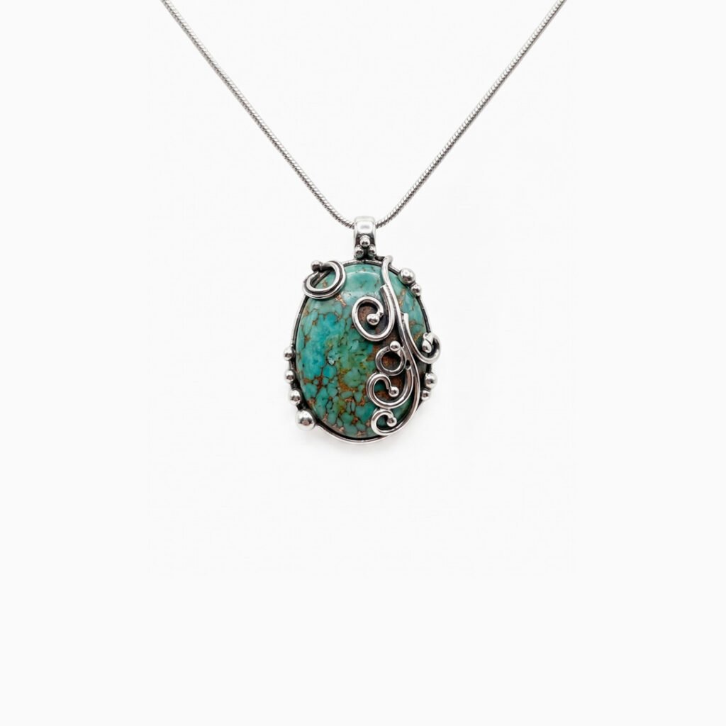Turquoise Scrollwork Oval Pendant Necklace